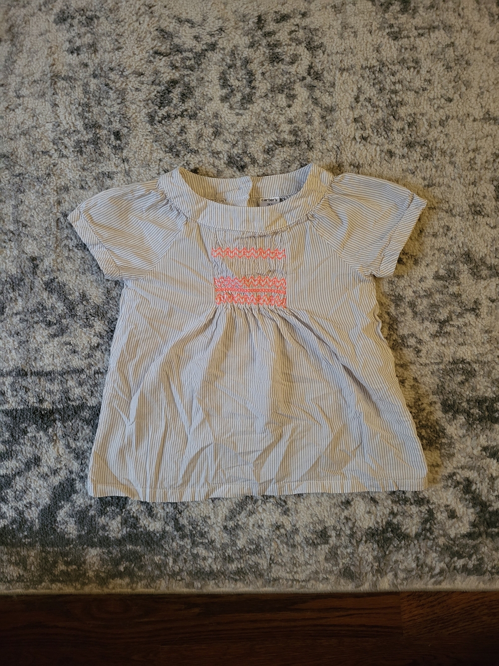 Carter's Blue Stripe Girls' Short-Sleeve Top with Pink Embroidery